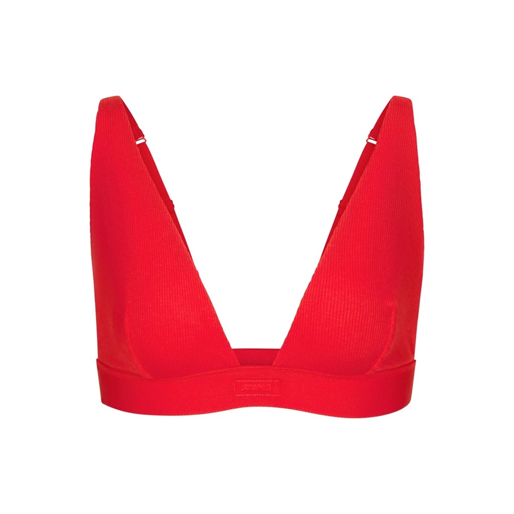 SKIMS Cotton Plunge Bralette in Ruby size small